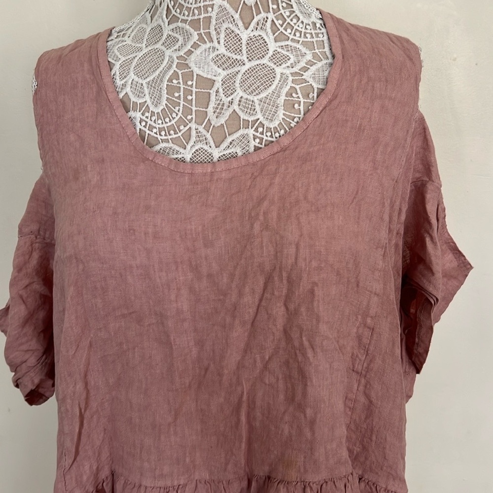 LIN Linen Pink Boxy Crop Blouse